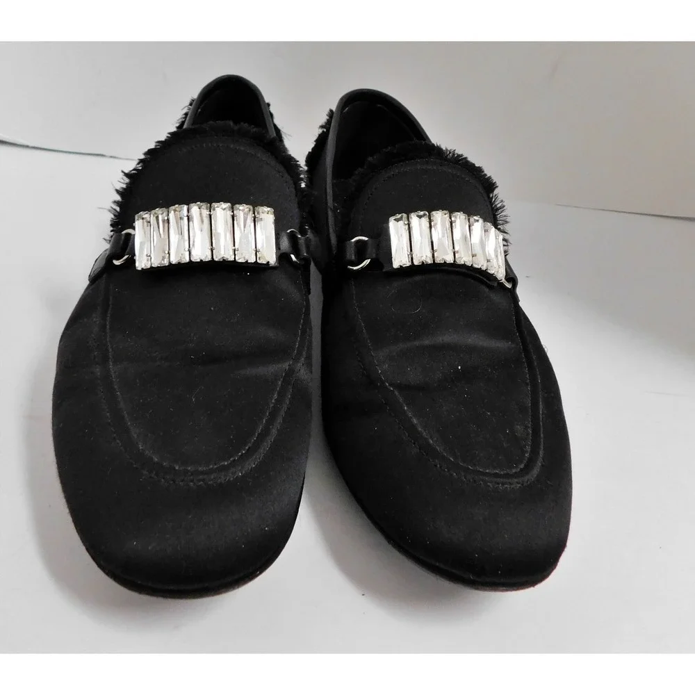 Giuseppe Zanotti Black Satin Baguette Accent Loafers sz‎ 42.5